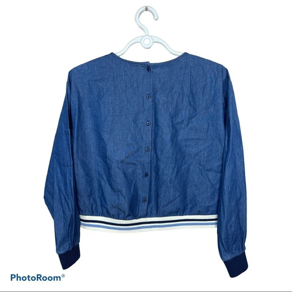 Zara long  sleeve blue striped detail jeans top Sz S - Picture 13 of 13